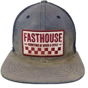 Fasthouse Trucker Hat Blue Gray OS Snapback Mesh Flat Brim Patch Embroidered